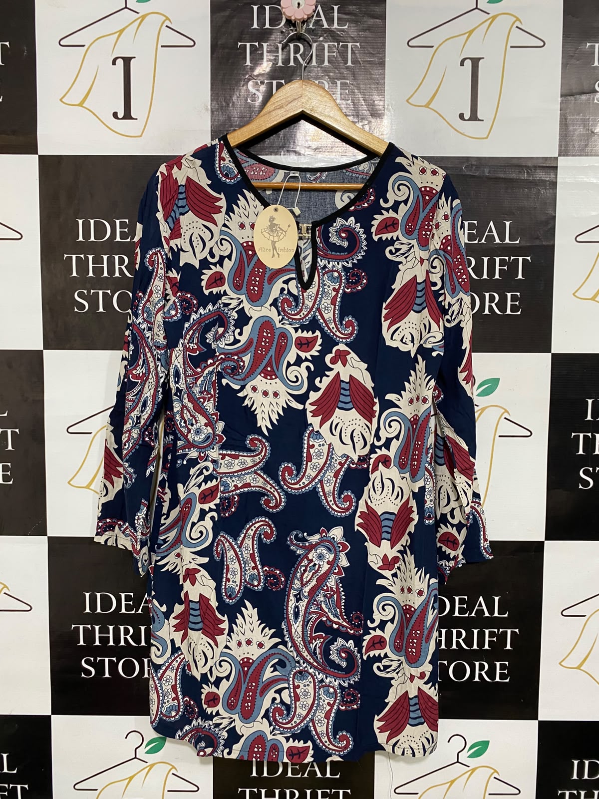 ALICE FASHION |XL| BUST 21| A58| BOHEMIAN TRADERS NAVY & MULTI PAISLEY-PRINT TECHNICAL UTILITY TUNIC DRESS