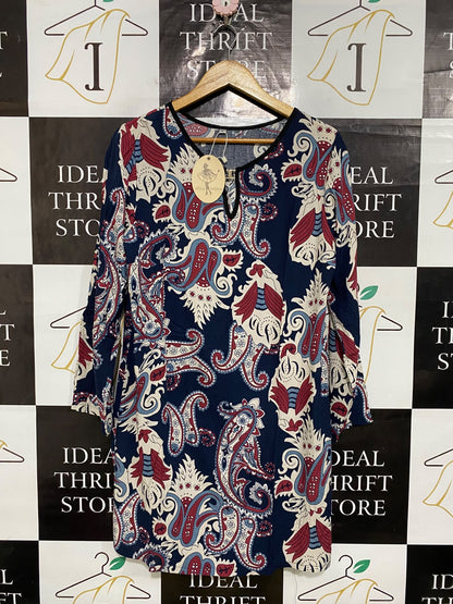 ALICE FASHION |XL| BUST 21| A58| BOHEMIAN TRADERS NAVY & MULTI PAISLEY-PRINT TECHNICAL UTILITY TUNIC DRESS