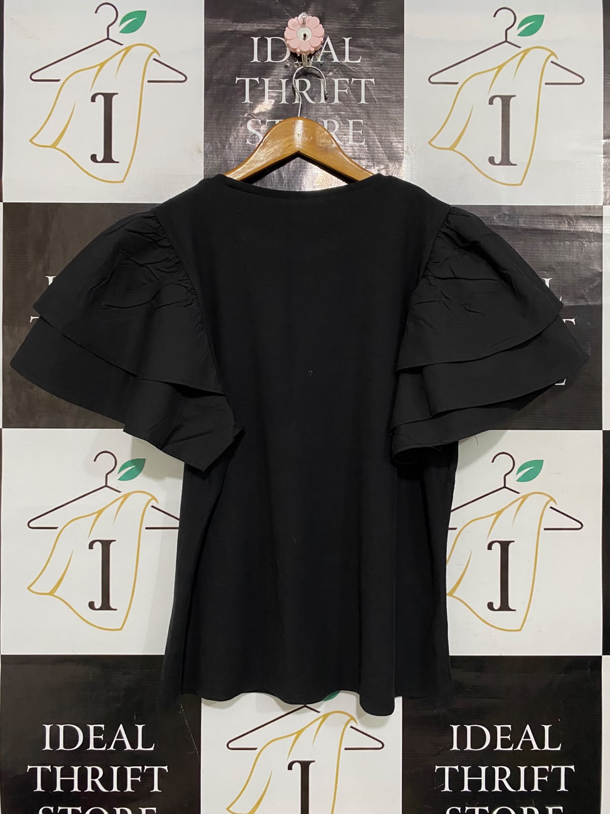 JEMM THE LABEL |M| BUST 20| A58| BLACK LAYERED RUFFLE-SLEEVE TECHNICAL UTILITY TOP