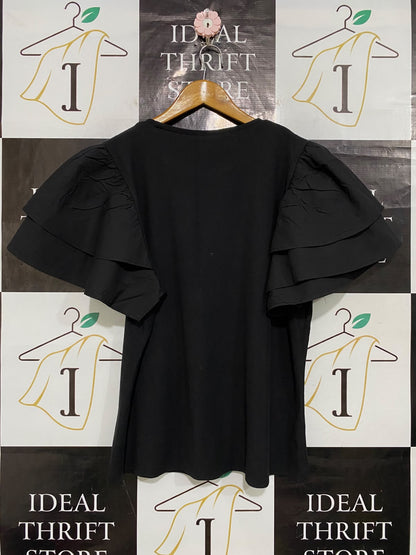 JEMM THE LABEL |M| BUST 20| A58| BLACK LAYERED RUFFLE-SLEEVE TECHNICAL UTILITY TOP