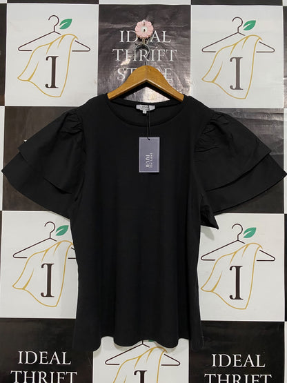 JEMM THE LABEL |M| BUST 20| A58| BLACK LAYERED RUFFLE-SLEEVE TECHNICAL UTILITY TOP