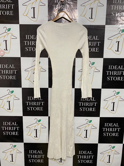 SUBTITLED |S| BUST 12| A58| OFF-WHITE RIBBED-KNIT V-NECK BELTED TECHNICAL UTILITY MIDI DRESS