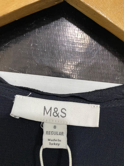 M&S |S| BUST 18| A58| NAVY BLUE RUFFLE-COLLAR TIE-FRONT TECHNICAL UTILITY BLOUSE