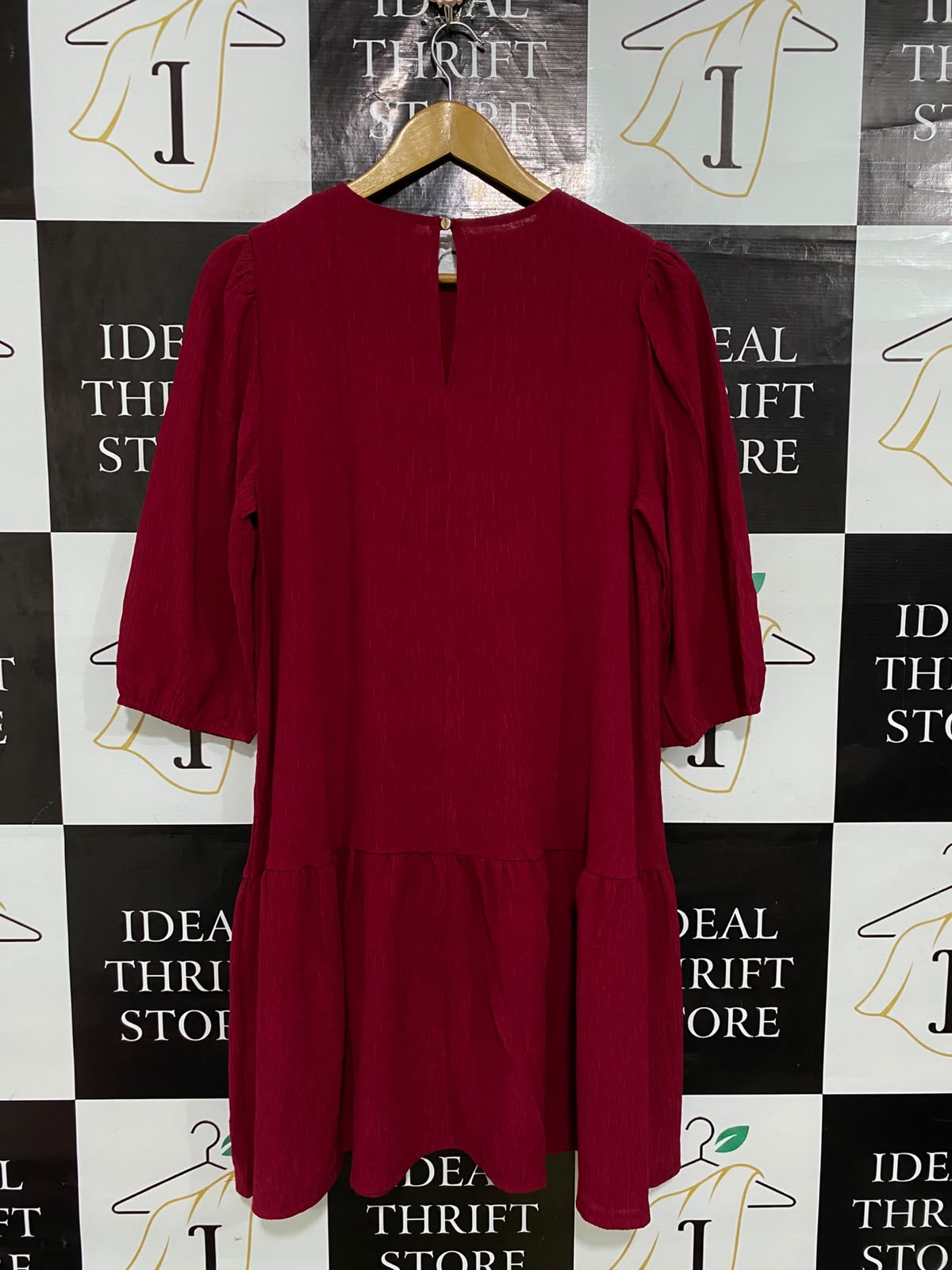 PRIMARK |L| BUST 20| A58| MAGENTA CREWNECK PUFF-SLEEVE TECHNICAL UTILITY MINI DRESS