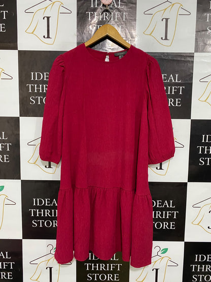 PRIMARK |L| BUST 20| A58| MAGENTA CREWNECK PUFF-SLEEVE TECHNICAL UTILITY MINI DRESS