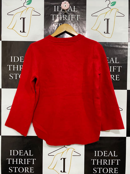 |S| BUST 19| A58| RED CREWNECK HIGH-LOW HEM TECHNICAL UTILITY SWEATER