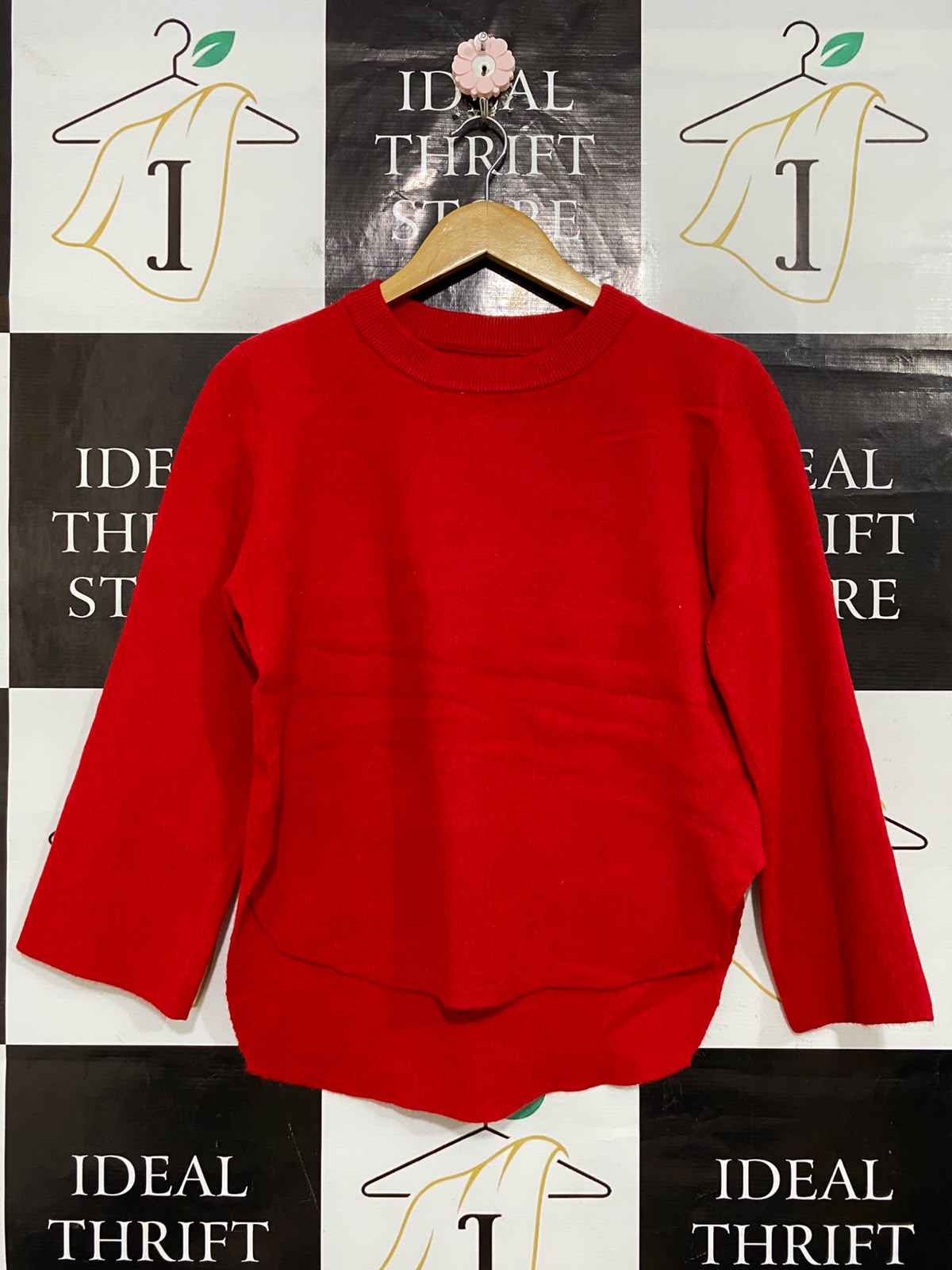 |S| BUST 19| A58| RED CREWNECK HIGH-LOW HEM TECHNICAL UTILITY SWEATER