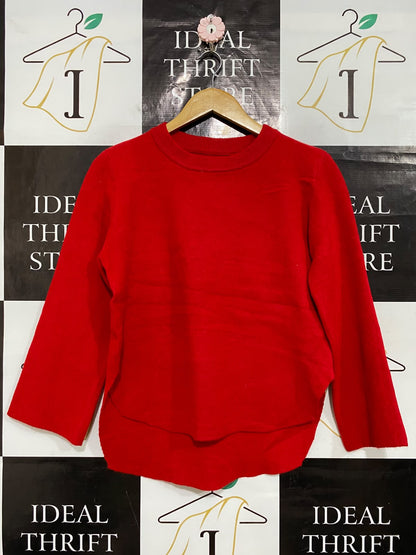 |S| BUST 19| A58| RED CREWNECK HIGH-LOW HEM TECHNICAL UTILITY SWEATER
