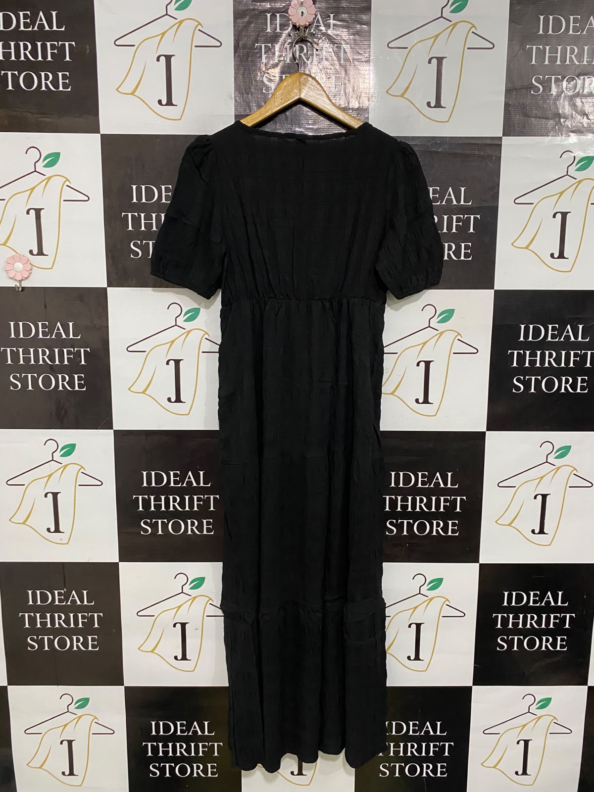 SHEIN |M| BUST 16| A58| BLACK SQUARE-NECK SHORT-SLEEVE TECHNICAL UTILITY MAXI DRESS