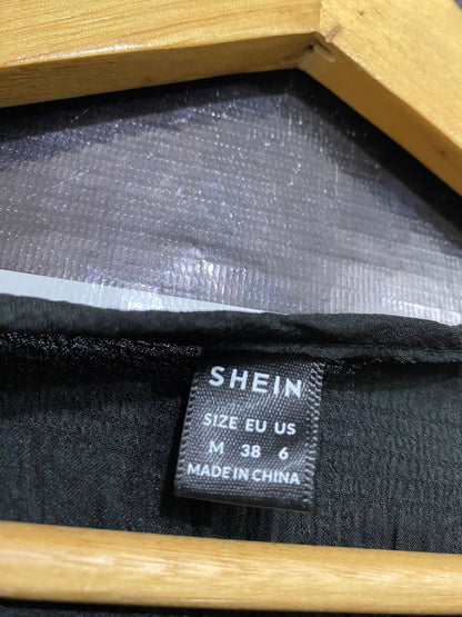 SHEIN |M| BUST 16| A58| BLACK SQUARE-NECK SHORT-SLEEVE TECHNICAL UTILITY MAXI DRESS