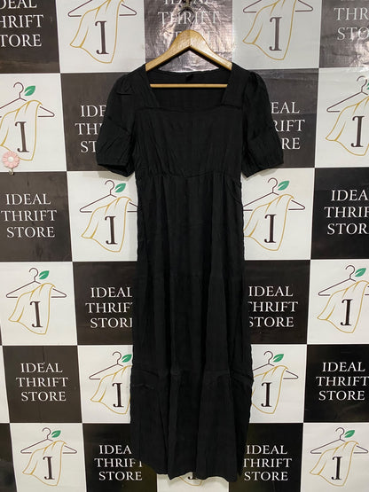 SHEIN |M| BUST 16| A58| BLACK SQUARE-NECK SHORT-SLEEVE TECHNICAL UTILITY MAXI DRESS