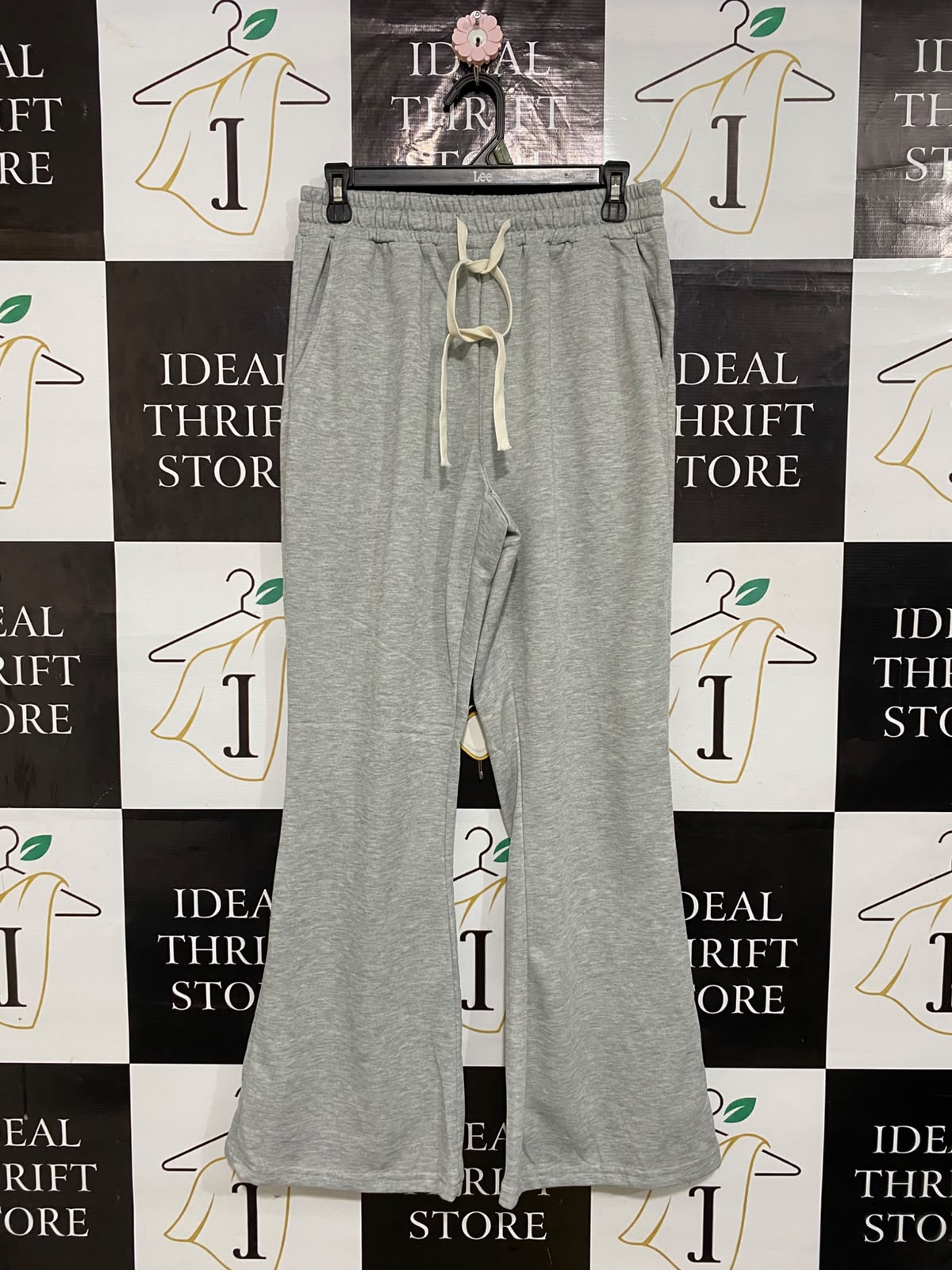 |S| WAIST 28| A57| GREY HEATHERED DRAWSTRING FLARE TECHNICAL UTILITY SWEATPANTS