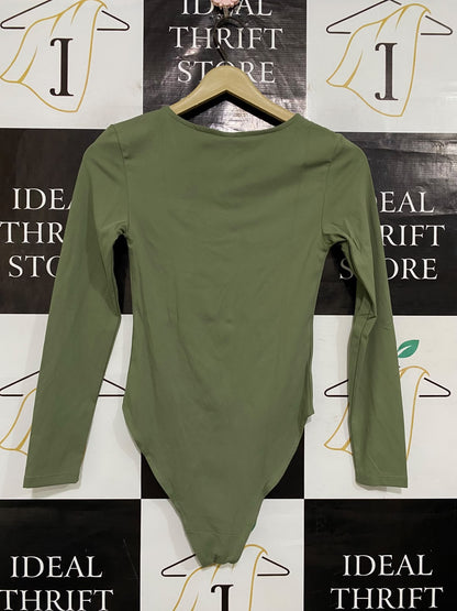 ANKO |XS| BUST 13| A57| SAGE GREEN V-NECK LONG-SLEEVE TECHNICAL UTILITY BODYSUIT