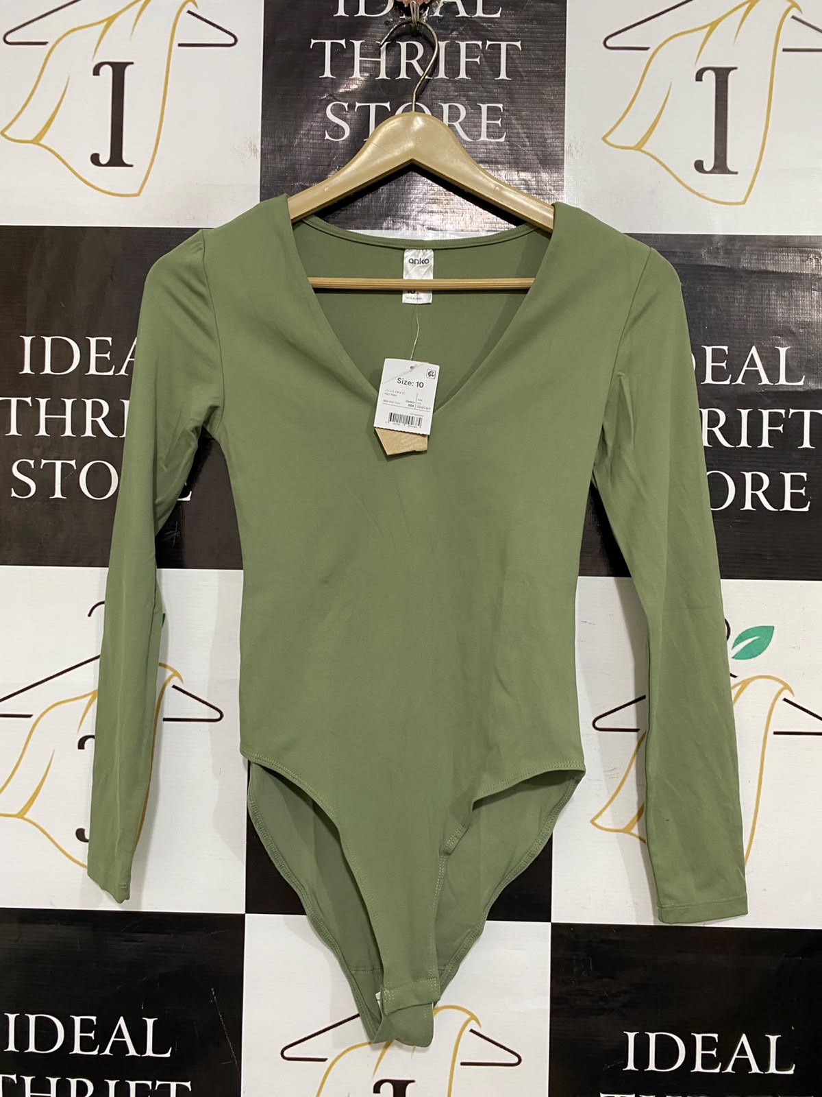 ANKO |XS| BUST 13| A57| SAGE GREEN V-NECK LONG-SLEEVE TECHNICAL UTILITY BODYSUIT