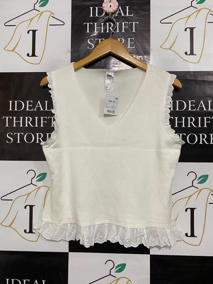ANKO |M| BUST 16| A57| OFF-WHITE V-NECK EYELET-TRIM TECHNICAL UTILITY TANK TOP