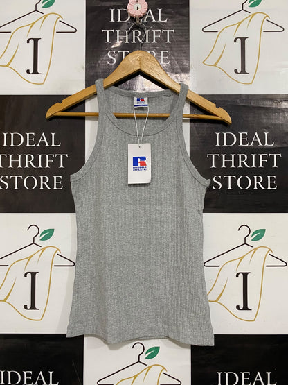 RUSSELL ATHLETIC |XS| BUST 14| A57| GREY RIBBED CREW-NECK TECHNICAL UTILITY TANK TOP