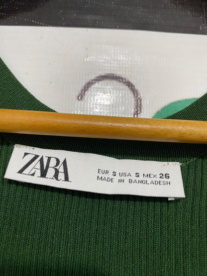 ZARA |S| BUST 11| A57| GREEN RIBBED SCOOP-NECK TECHNICAL UTILITY TANK TOP
