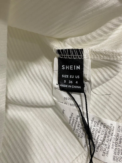 SHEIN |S| BUST 15| A57| OFF-WHITE MOCK-NECK BUTTON-BACK TECHNICAL UTILITY TOP