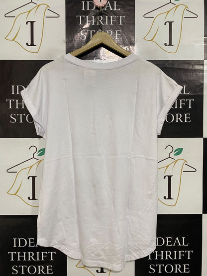 F&F |M| BUST 21| A57| WHITE CREWNECK ROLLED-SLEEVE TECHNICAL UTILITY T-SHIRT