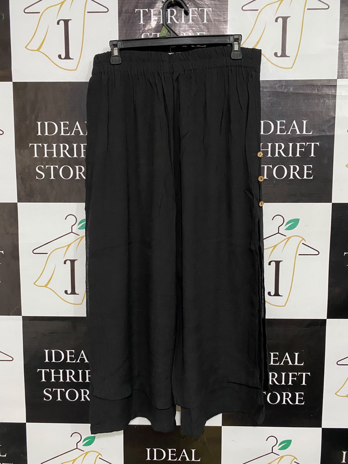 MISSY |XL| WAIST 33| A57| BLACK WIDE-LEG BUTTON-SIDE TECHNICAL UTILITY TROUSERS