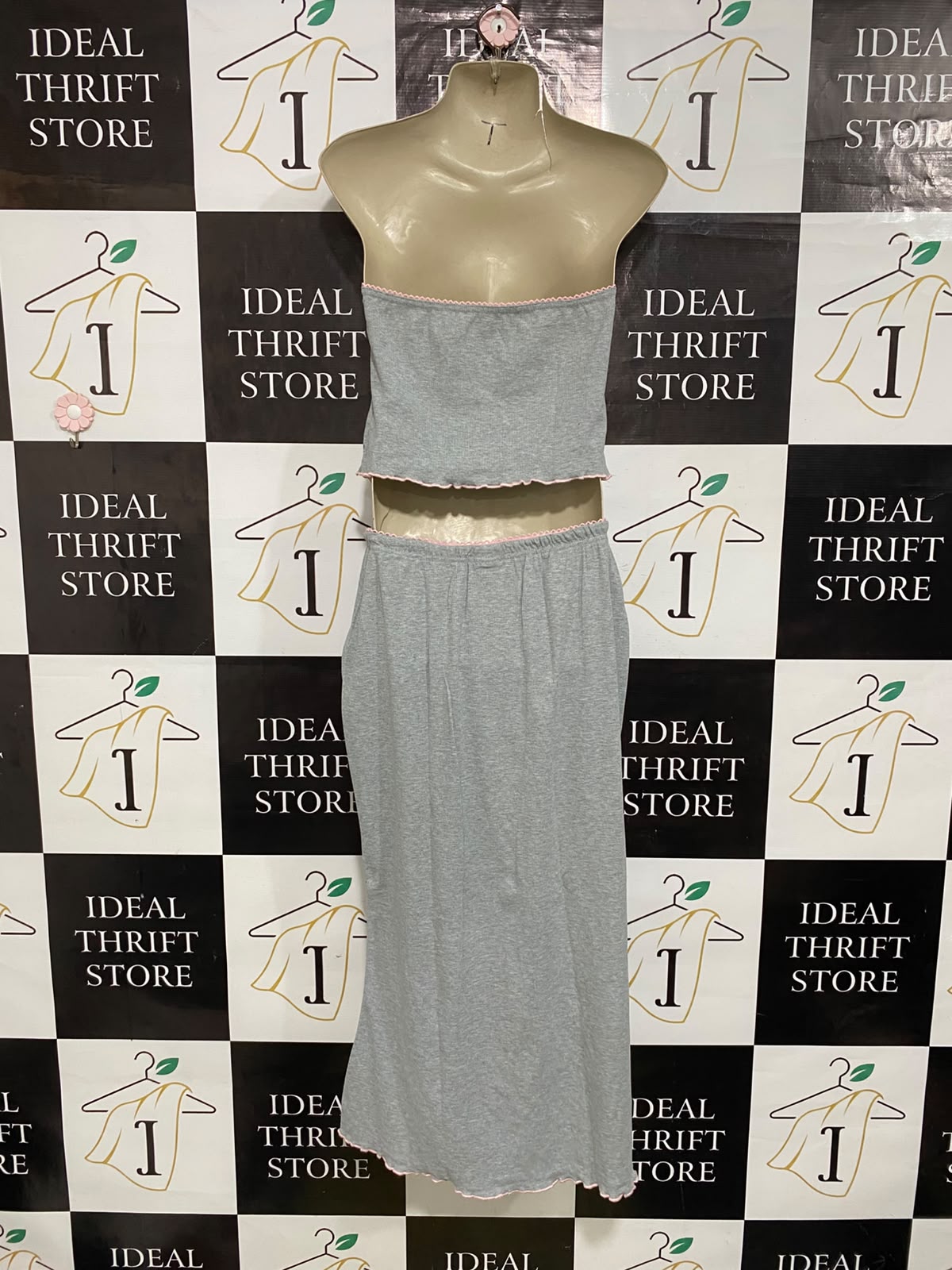 SHEIN |M| A57| GREY STRAPLESS-TOP AND MAXI-SKIRT TECHNICAL UTILITY TWO-PIECE SET