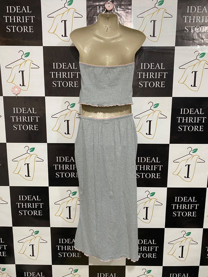 SHEIN |M| A57| GREY STRAPLESS-TOP AND MAXI-SKIRT TECHNICAL UTILITY TWO-PIECE SET