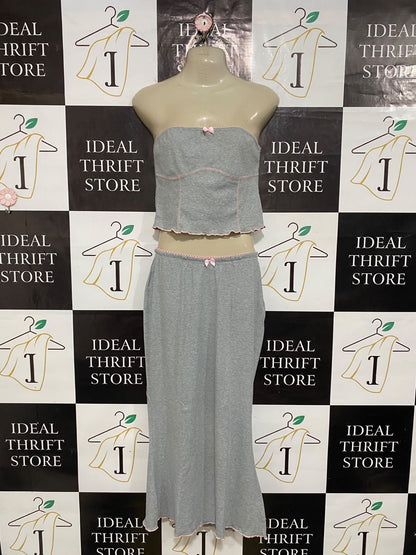 SHEIN |M| A57| GREY STRAPLESS-TOP AND MAXI-SKIRT TECHNICAL UTILITY TWO-PIECE SET