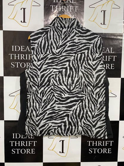 ROCKMANS |XL| WAIST 24| A57| BLACK AND WHITE ZEBRA-PRINT ZIP-UP TECHNICAL UTILITY VEST