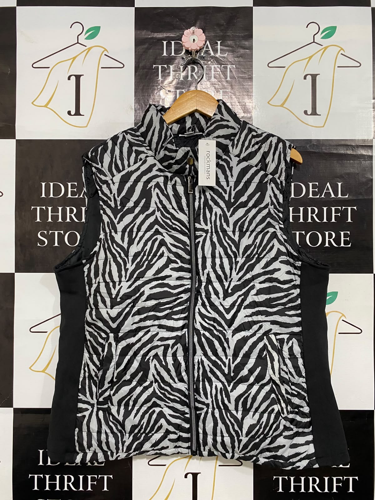 ROCKMANS |XL| WAIST 24| A57| BLACK AND WHITE ZEBRA-PRINT ZIP-UP TECHNICAL UTILITY VEST
