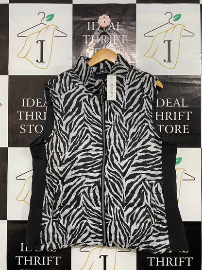 ROCKMANS |XL| WAIST 24| A57| BLACK AND WHITE ZEBRA-PRINT ZIP-UP TECHNICAL UTILITY VEST