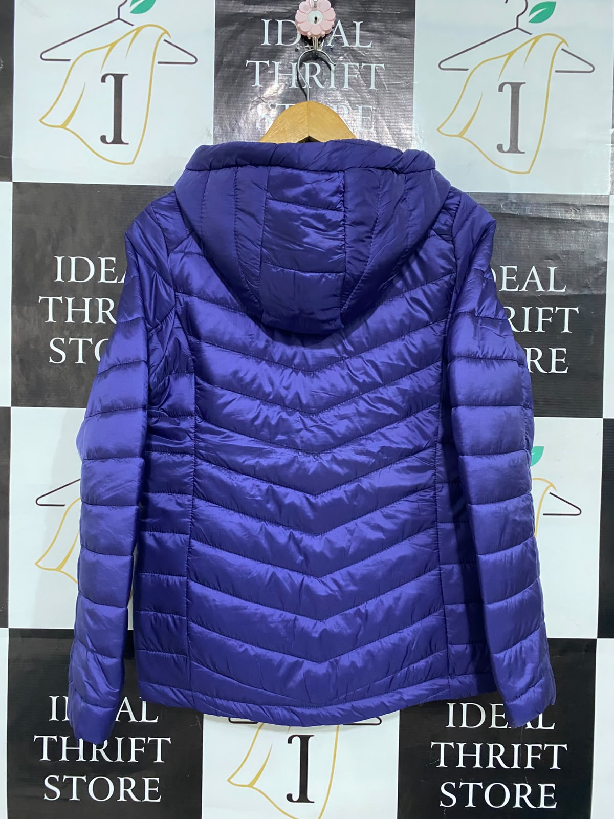 TCHIBO |S| BUST 20| A57| DEEP PURPLE HOODED QUILTED TECHNICAL UTILITY PUFFER JACKET