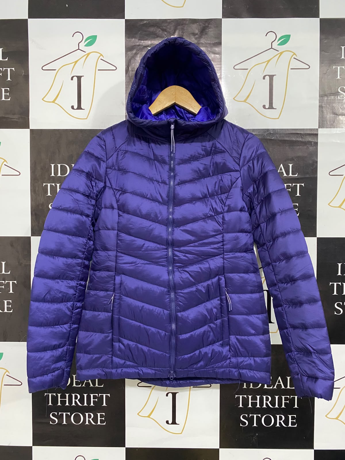 TCHIBO |S| BUST 20| A57| DEEP PURPLE HOODED QUILTED TECHNICAL UTILITY PUFFER JACKET