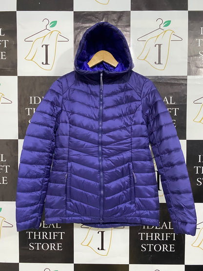 TCHIBO |S| BUST 20| A57| DEEP PURPLE HOODED QUILTED TECHNICAL UTILITY PUFFER JACKET