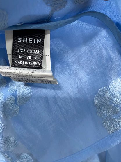 SHEIN |M| BUST 20| A57| LIGHT BLUE FLORAL-JACQUARD TIE-NECK TECHNICAL UTILITY BLOUSE