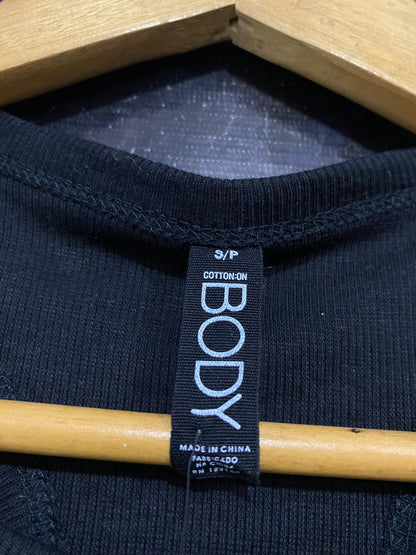 COTTON ON |S| BUST 13| A57| BLACK RIBBED CREW-NECK TECHNICAL UTILITY CROP TANK TOP