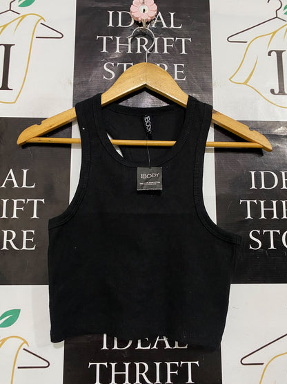 COTTON ON |S| BUST 13| A57| BLACK RIBBED CREW-NECK TECHNICAL UTILITY CROP TANK TOP