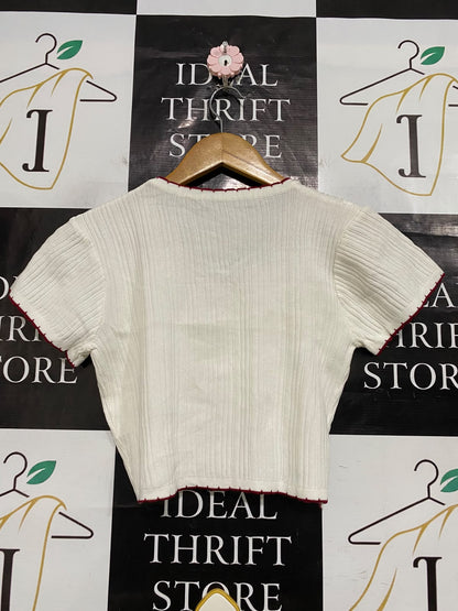 |XS| BUST 15| A57| OFF-WHITE AND RED CONTRAST-TRIM TECHNICAL UTILITY CROP CARDIGAN