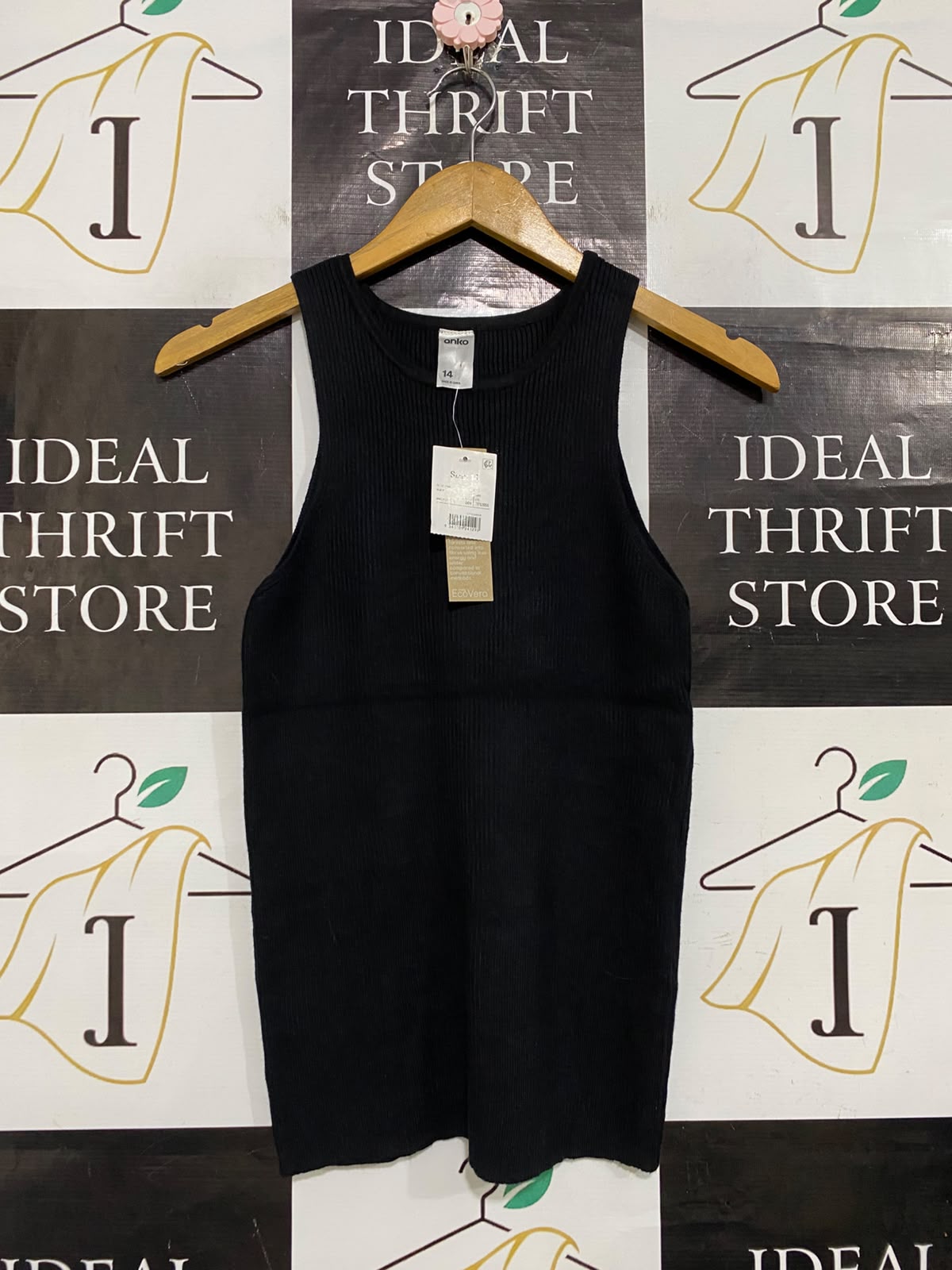 ANKO |S| BUST 14| A57| BLACK HIGH-NECK RIBBED TECHNICAL UTILITY TANK TOP