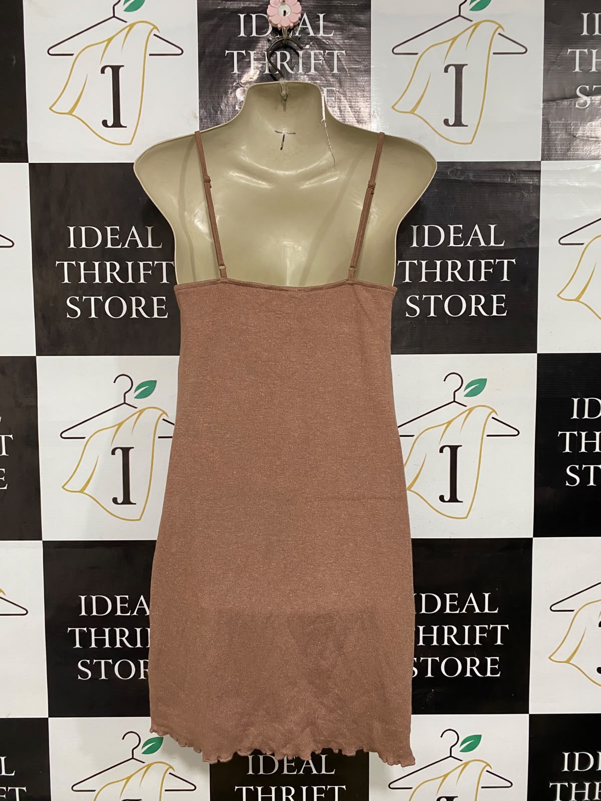 COTTON ON |S| BUST 14| A57| BROWN TIE-FRONT CAMISOLE TECHNICAL UTILITY MINI DRESS