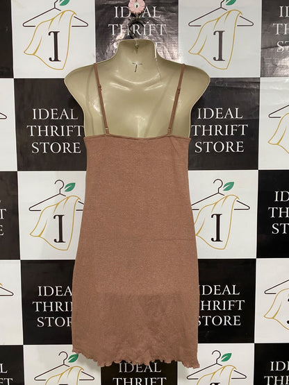 COTTON ON |S| BUST 14| A57| BROWN TIE-FRONT CAMISOLE TECHNICAL UTILITY MINI DRESS