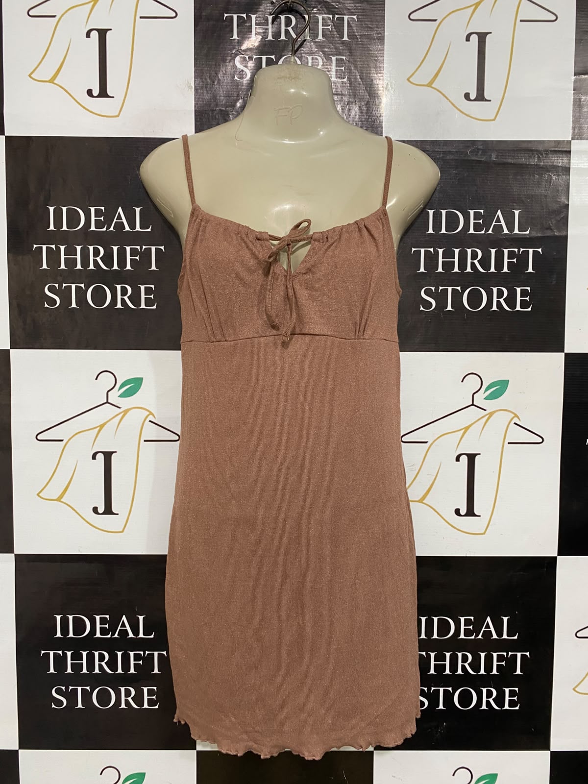 COTTON ON |S| BUST 14| A57| BROWN TIE-FRONT CAMISOLE TECHNICAL UTILITY MINI DRESS