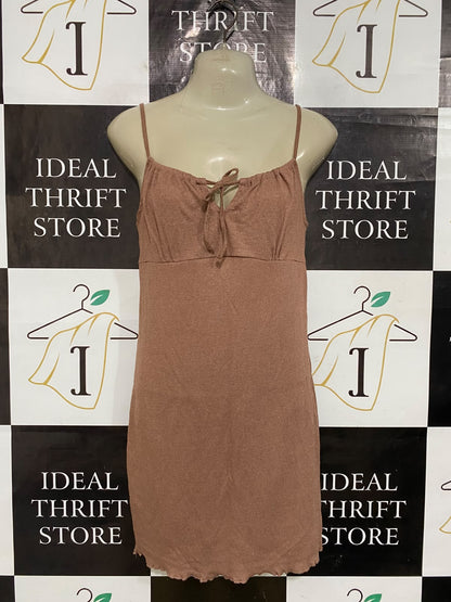 COTTON ON |S| BUST 14| A57| BROWN TIE-FRONT CAMISOLE TECHNICAL UTILITY MINI DRESS