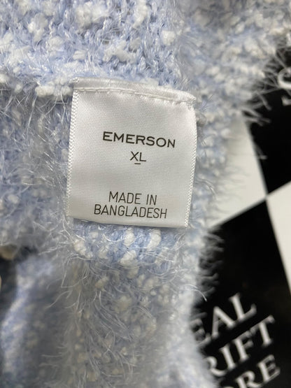 EMERSON |XL| BUST 23| A57| LIGHT BLUE AND WHITE FLUFFY-KNIT OPEN-FRONT TECHNICAL UTILITY CARDIGAN