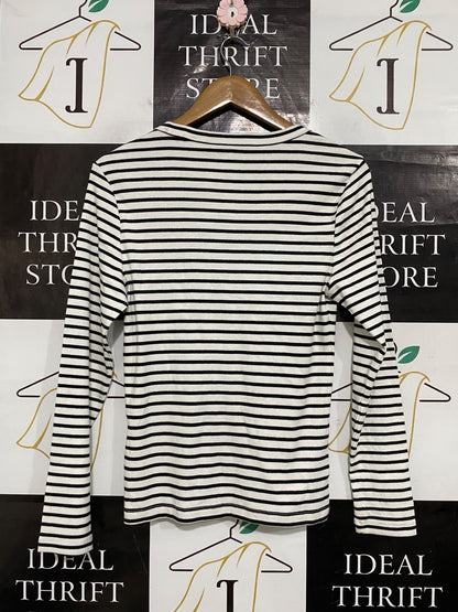 TARGET ACTIVE |M| BUST 16| A57| BLACK AND WHITE STRIPED SCOOP-NECK TECHNICAL UTILITY LONG-SLEEVE TOP