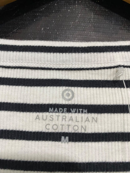 TARGET ACTIVE |M| BUST 16| A57| BLACK AND WHITE STRIPED SCOOP-NECK TECHNICAL UTILITY LONG-SLEEVE TOP