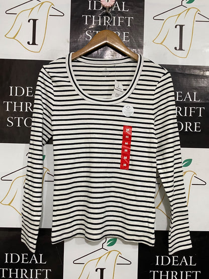 TARGET ACTIVE |M| BUST 16| A57| BLACK AND WHITE STRIPED SCOOP-NECK TECHNICAL UTILITY LONG-SLEEVE TOP