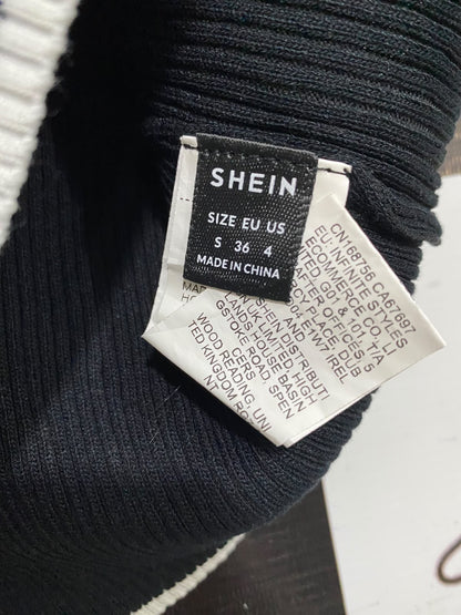 SHEIN |S| BUST 13| A57| BLACK AND WHITE PEARL-BUTTON CONTRAST-TRIM TECHNICAL UTILITY CROP CARDIGAN
