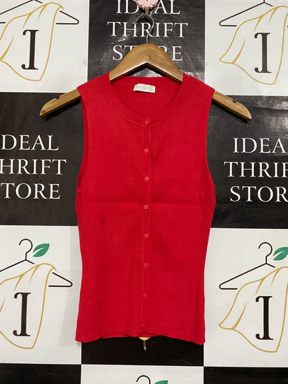 KOOKAI |S| BUST 13| A57| RED BUTTON-FRONT RIBBED TECHNICAL UTILITY TANK TOP