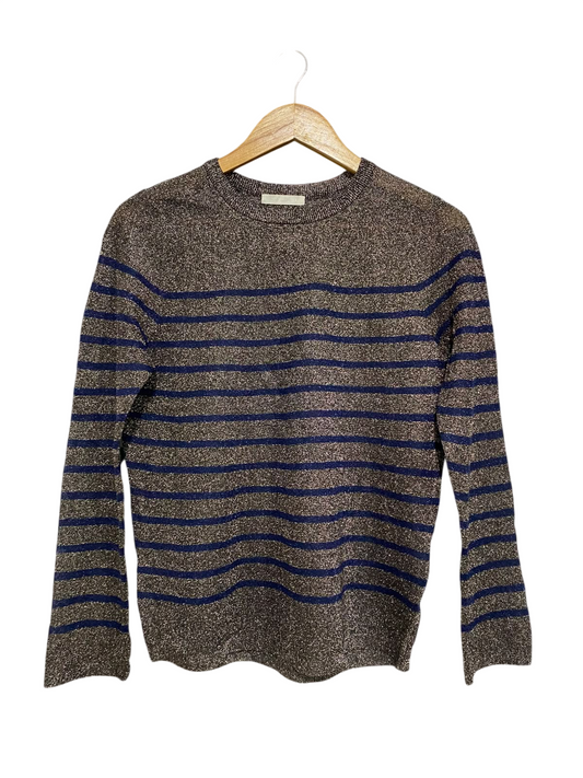 NAMUGRIN |M| BUST 19| A58| BRONZE & NAVY STRIPED METALLIC TECHNICAL UTILITY CREWNECK SWEATER