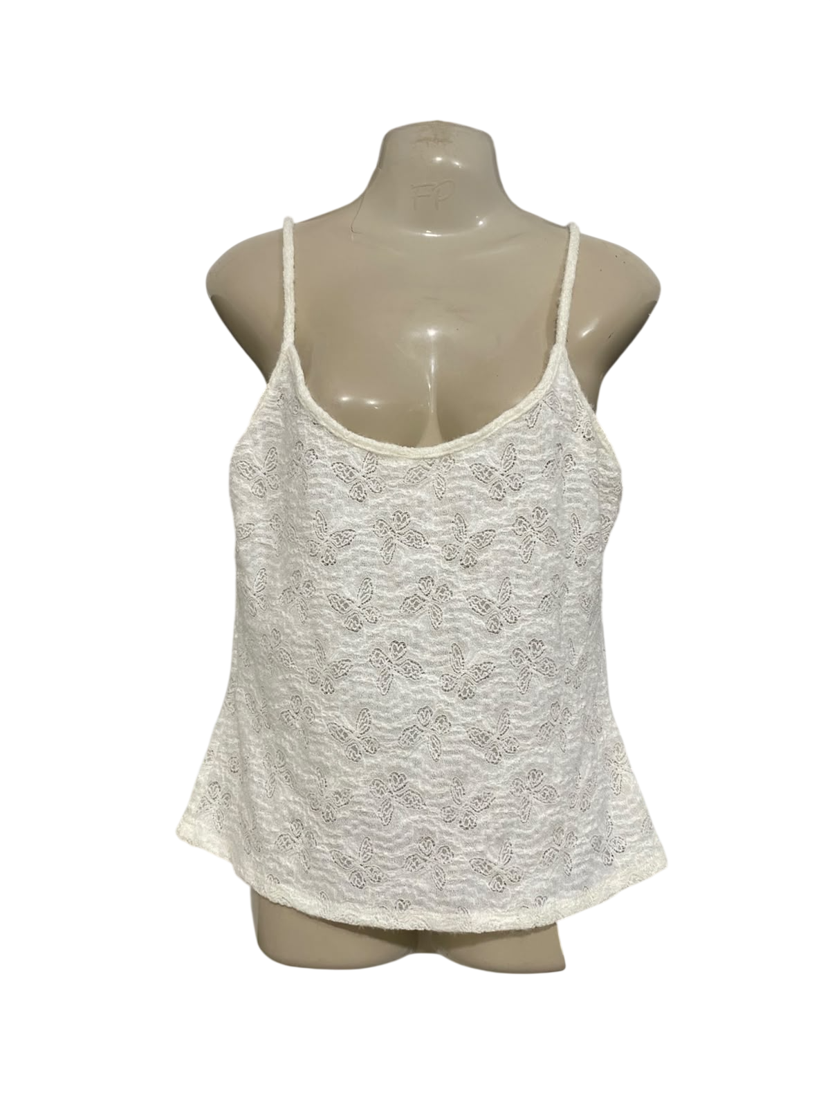 LIONEES |XL| BUST 18| A58| WHITE BUTTERFLY JACQUARD SLIP-STRAP TECHNICAL UTILITY CAMI TOP